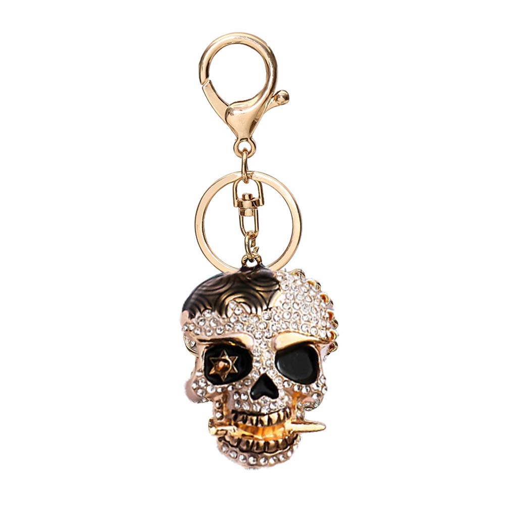 Skull Rhinestones Keychain,Gold Sparkling Skeleton Bone