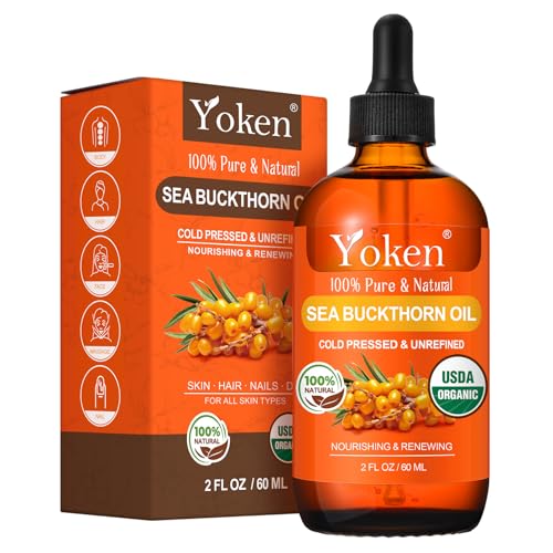 USDA Sea Buckthorn Oil Organic 2oz Cold Pressed Berry Oil for Face Hair