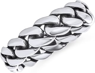Mens Biker Jewelry Urban Wide Open Curb Chain Link Ring Band For Men Gothic Tribal Solid .925 Sterling Silver Handmade In Turkey