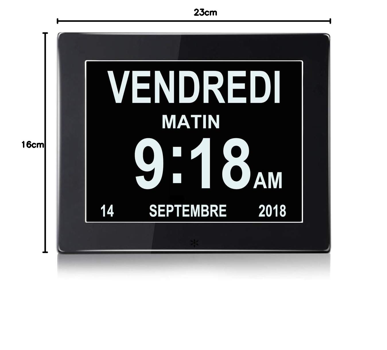 SENXINGYAN Reloj Digital de 8 Pulgadas con Calendario, con Fecha y Hora, Reloj no abreviado automático, 8 lenguas HD, Pantalla para Alzheimer a Personas Mayores y niños