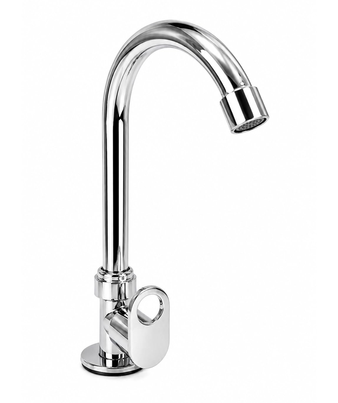 Chrome Swan Neck Kitchen Sink Faucet, Wall Mounted Basin Tap with Textured Handle, Plastic and Zinc Construction (Pillar Tap)-image-6