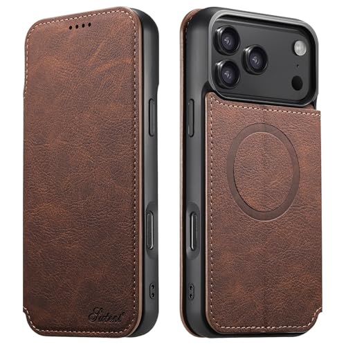 Étui pour iPhone 17 Air en cuir premium café avec rabat magnétique de haute qualité