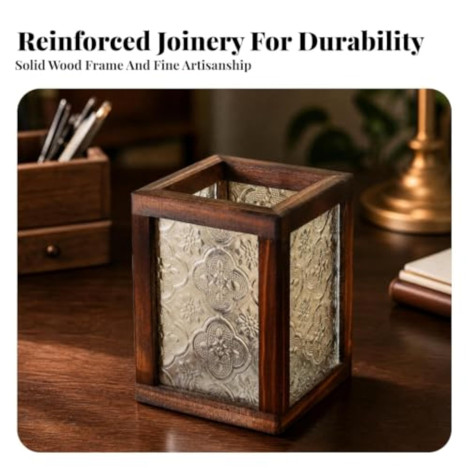 Rectangular Glass Side Storage Container with Wood Frame