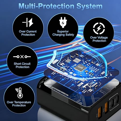 Image of USB C Charging Block,60W 4-Port USBC Wall Fast Charger Block,Type C Charger Fast Charging Brick,Multiport Charger Plug Power Adapter for iPhone 17 /Air /16 /15 /14 /13 /12 /11 Pro Max,iPad Pro /Air /Mini-Black