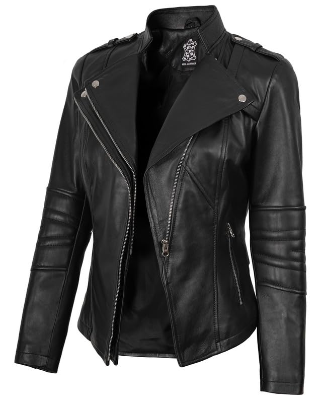 Image of Blingsoul Womens Real Leather Jacket - Asymmetrical Leather Jackets for Women
