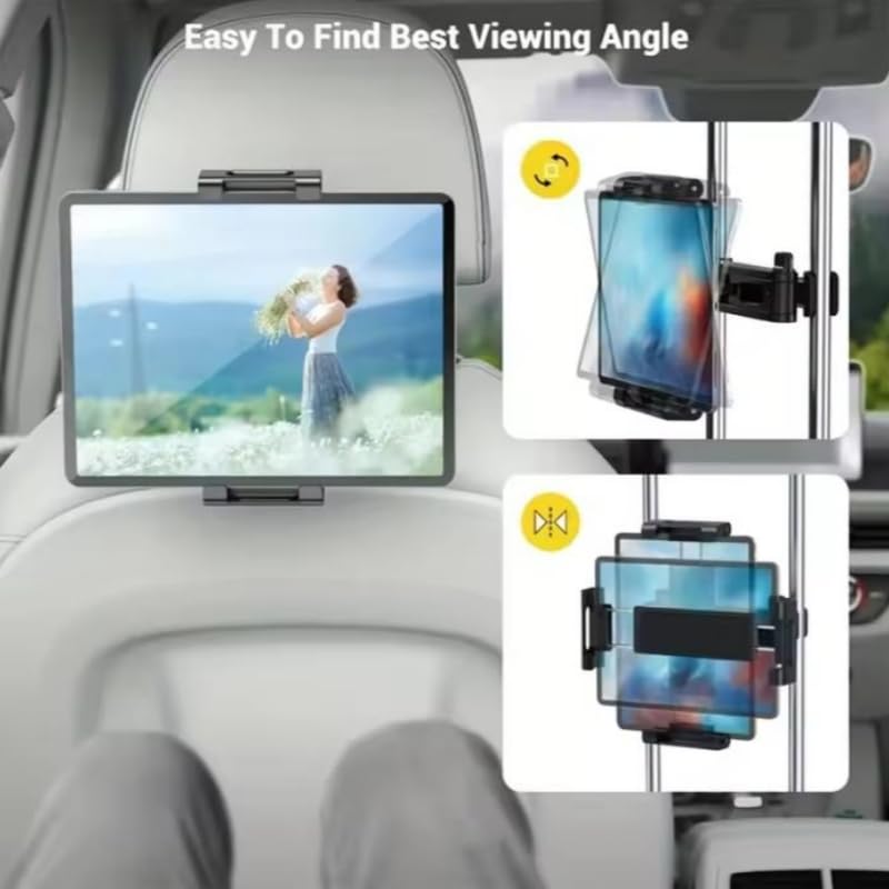 Samochodowy uchwyt na zagłówek do tabletów i smartfonów, uchwyt samochodowy na tylne siedzenie, tablet, uchwyt na telefon komórkowy, obracany o 360°, regulowany samochód, niezbędny do podróży