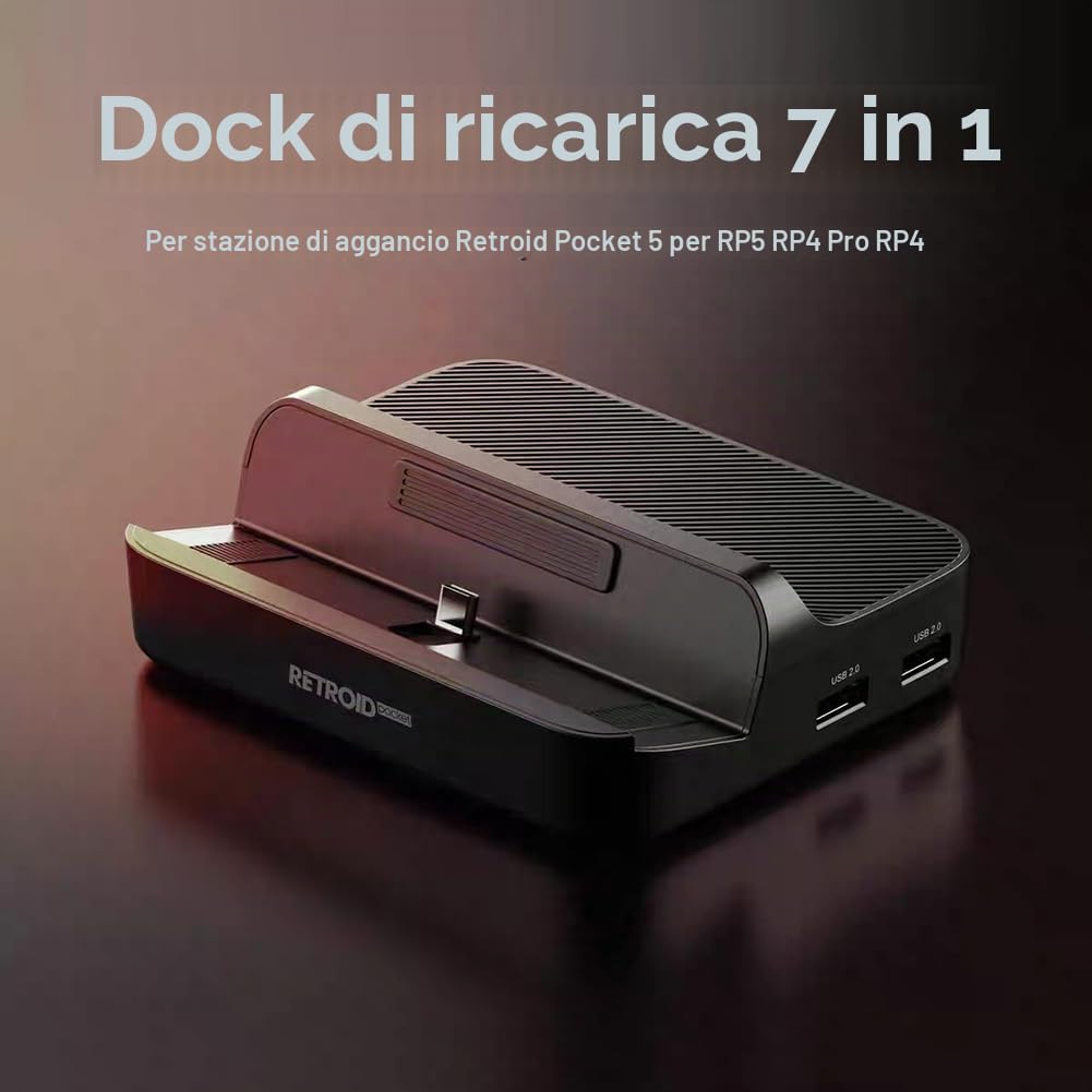 Dock di ricarica 7 in 1 per Retroids Pocket 5, stazione di ricarica PD compatibile HDMI Sostituzione 3* USB3.0 2* USB2.0 Mini Game Console Accessori