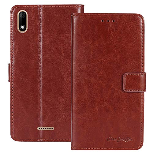 TienJueShi Brun Flip Retro Support à Rabat Cuir Housse Coque pour Wiko Y50 5 inch Étui Cas TPU Silicone Couverture Protecteur Case Portefeuille Cover