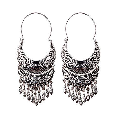 Yellow Chimes Oxidised Silver Traditional Long Hoop Chand Bali Earrings For Women & Girls (B07KS4HHJJ) Amazon Price History, Amazon Price Tracker
