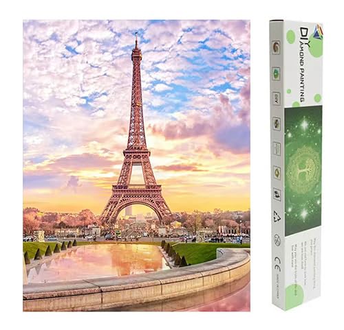 Peinture Diamant Carré Carre 40x50 cm DIY 5D Diamond Painting Paysage Coucher de Soleil Peinture par numéros Toile Canevas Diamant kit Complet Tour Eiffel...