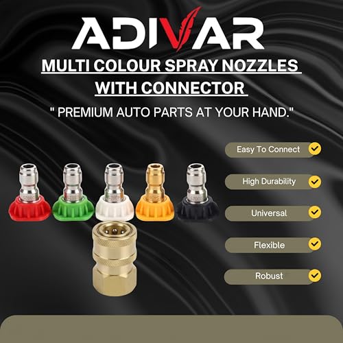 Image of AD-AC150 5-Piece 1 /4-Inch Quick Connect Universal Pressure Washer Degree Nozzle Tips (0, 15, 25, 40, 65) With 1 /4-Inch Quick Connector, 4500 PSI, Suitable for All High Pressure Car Washers