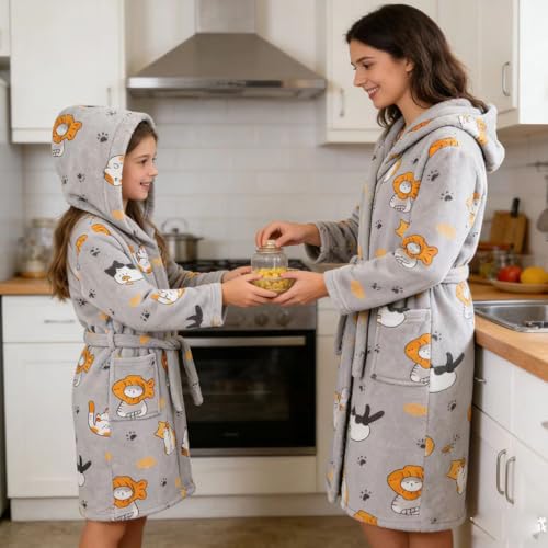 Image of Kids Bathrobe Hooded Plush Fleece Robe for Girls Boys