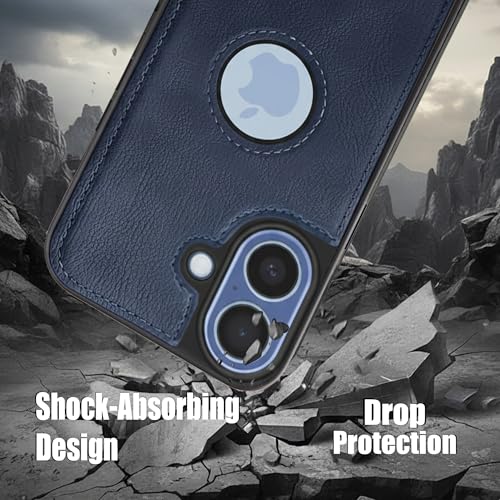 Image of Leather Case for Apple iPhone 14 Plus Premium Protective Stylish Slim Cover with Shockproof Raised Edges Blue