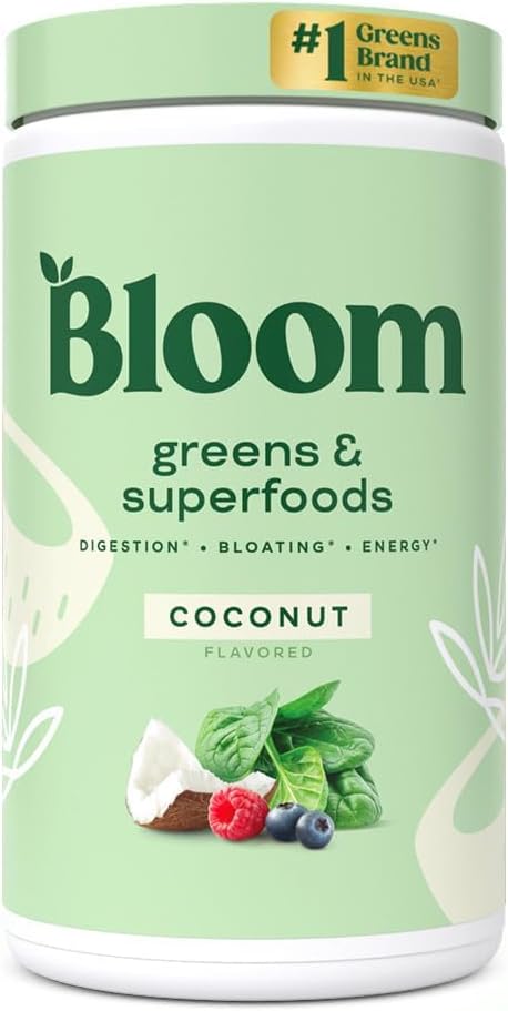 Bloom Nutrition Super Greens Powder Smoothie & Juice Mix - Probiotics for Digestive Health & Bloating Relief for Women, Digestive Enzymes with Spirulina & Chlorella for Gut Health (Coconut)