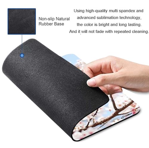 Image of Mouse Pad Cherry Blossoms, Premium-Textured Custom Mouse Mat Design, Washable Mousepad Lycra Cloth, Non-Slip Rubber Base Computer Mouse Pads for Wireless Mouse