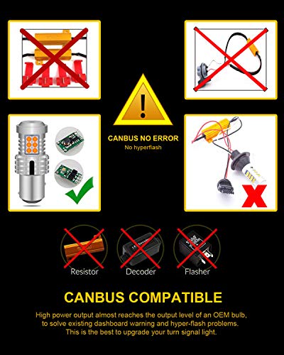 Katur 1157 Bay15D P21/5W 1034 7528 Led Bulbs Extremely Bright 12Pcs 3030 & 8Pcs 3020 Chip Canbus Error Free Replace Turn Signal Reverse Brake Tail Parking Stop Light, Amber Yellow (Pack Of 2) #TOP4