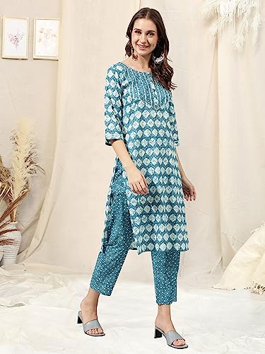 Image of MIRCHI FASHION Women's Straight Fit Fancy Rayon Jaipuri Foil Printed Kurta Set with Plazzo Pant