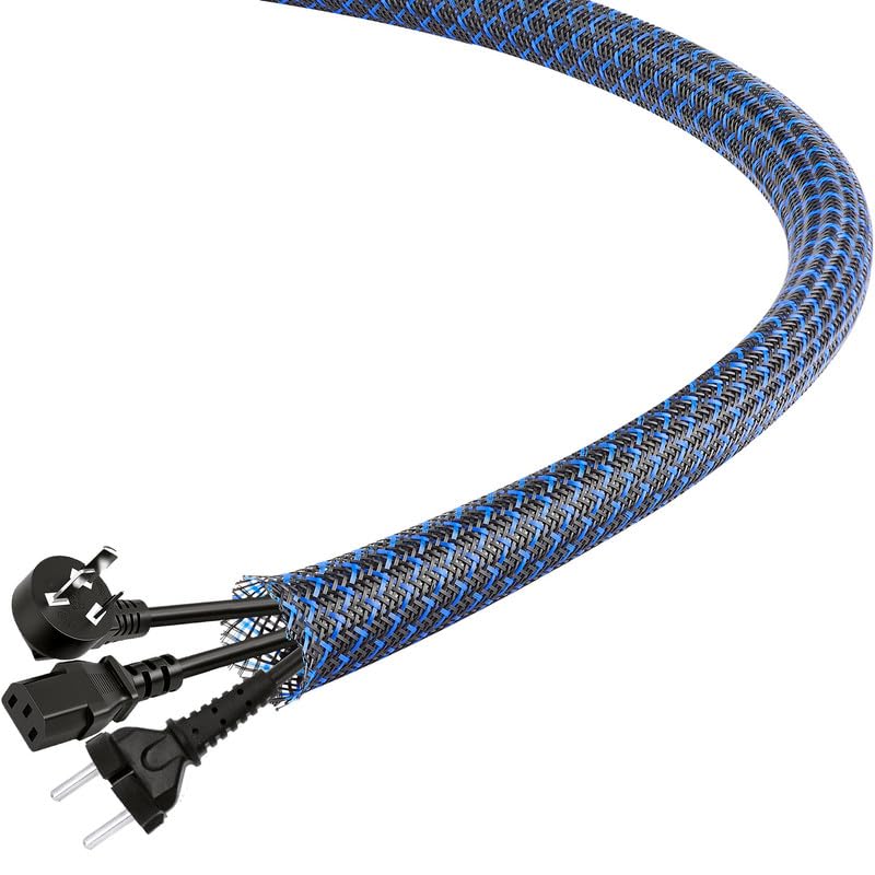 PET Braided Cable Sleeve 25ft - 3/4 inch Cable Management Sleeve Cables Organizer for Wrap and Protect Cables - BlackBlue Wire Loom Tubing