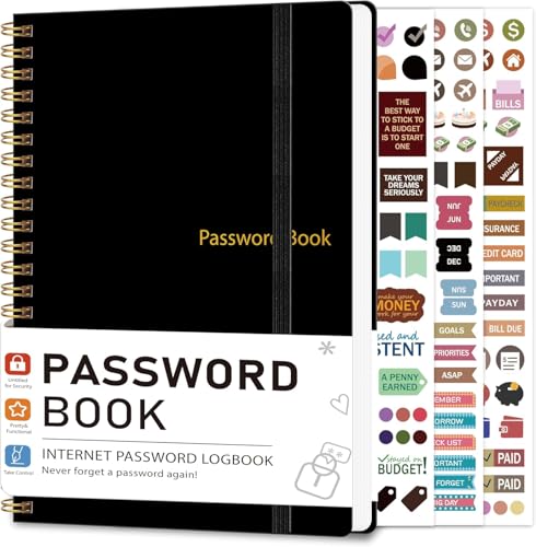 KAICN Password Keeper Book for Senior Password Book - 5.9 X 8.6 Internet Address and Password Logbook Password Notebook Organizer for Website Login Gifts for Home and Office - Black