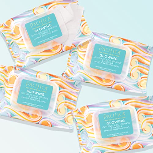 Image of Pacifica Vegan Face Cleansing Wipes, Makeup Remover Wipes w /Glycolic Acid, Aloe Vera & Coconut Water Exfoliating & Hydrating Facial Towelettes for All Skin Types (120 Count) Clean Beauty Cruelty-Free