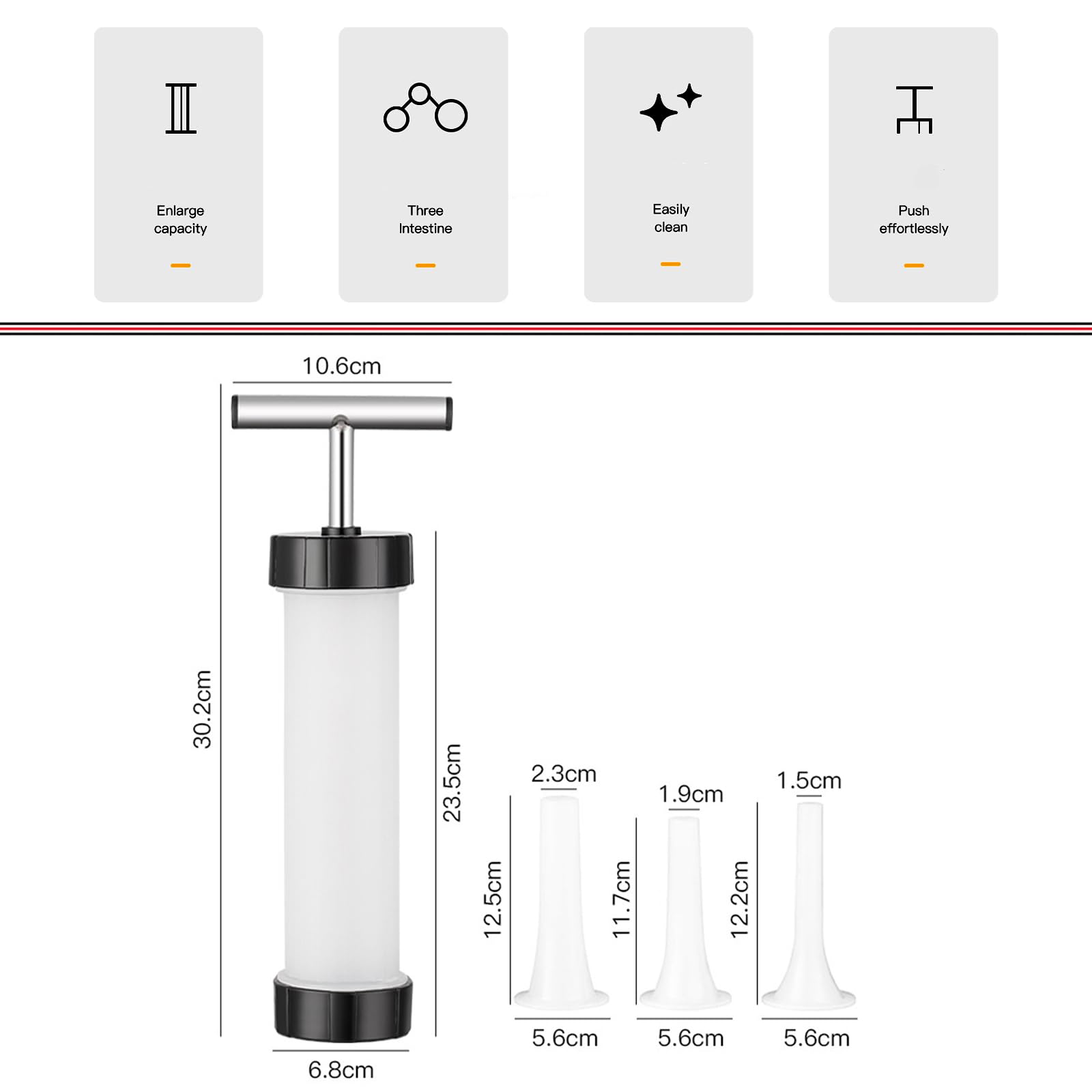 Generic Manual Vertical Sausage Stuffer Sausage Maker Machine Meat Manicotti Stuffing Tool with 3 different sizes of Sausage Stuffer Tubes, Onesize, White