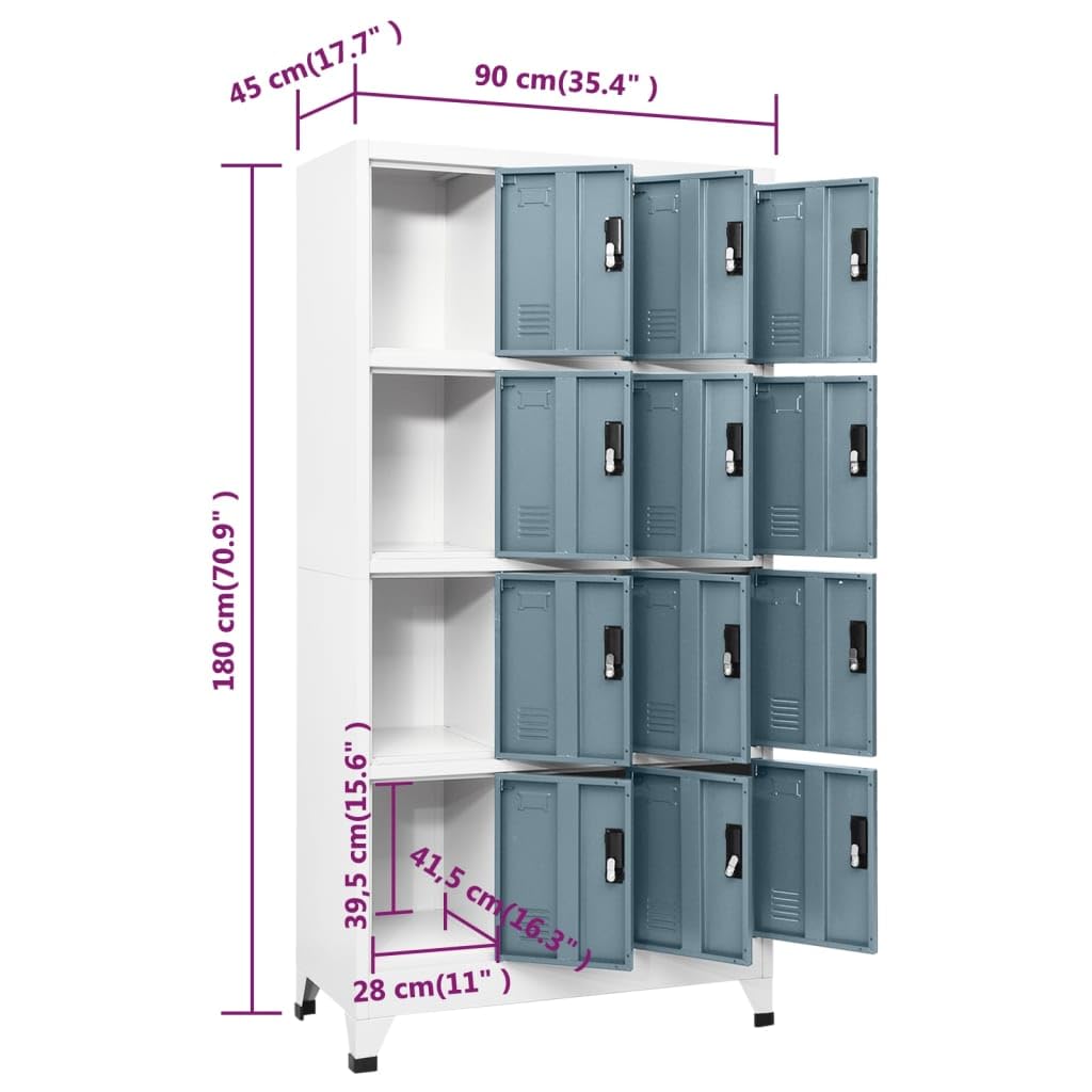 Armadietto in acciaio 90x45x180 cm Grigio Chiaro Scuro | Porte chiudibili con prese d'aria, portaetichette, ampio spazio di archiviazione per ufficio scuola