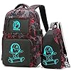 Skateboard Anime Luminous Backpack School Backpack with USB Charging Port for Teen Boys, College School Bookbag Lightweight Laptop Bag with Sling Bag Set, Red