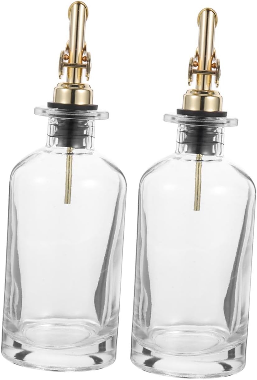 Sosoport Automatic Glass Olive Oil Dispenser Bottle 500ml with Spout, Kitchen Oil and Vinegar Cruet Set of 2, Gold Color, Auto Open-close Design for Cooking and Salad Dressing