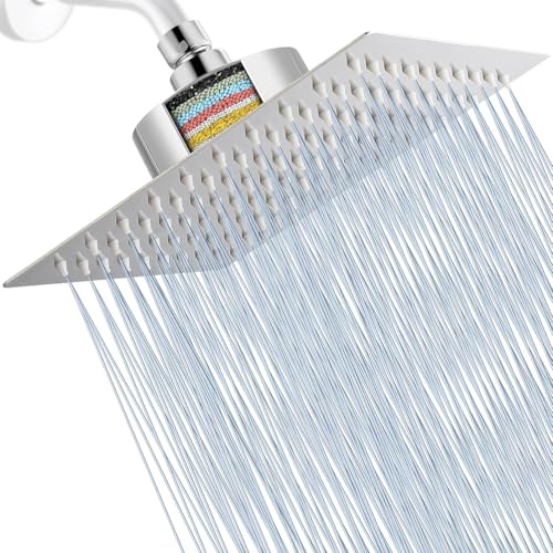 Gmili Tete de Douche Inox - Haute Pression, Pomme de Douche Filtrée Carré 30CM, Universelle Tete de Douche Pluie avec Filtre intégré élimine le Chlore et...