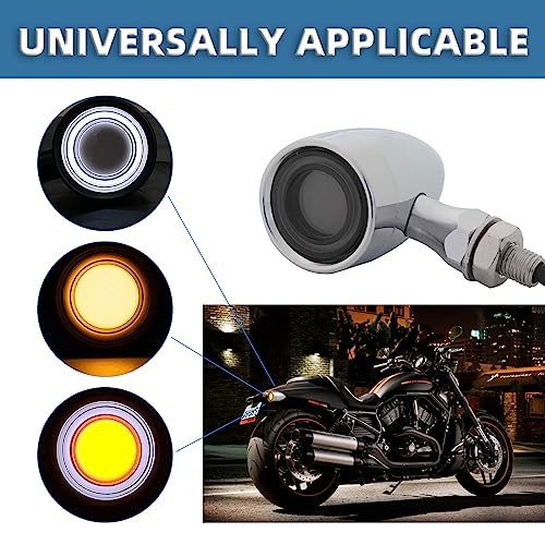 Image of Vintage Motorcycle Bullet Turn Signals LED Front Lights 2 PCS, 40 LEDs Switchback White Amber Light for Running Turn Blinkers Universal Fit Scooter Suzuki Yamaha Honda Harley Dyna Bobber-Chrome