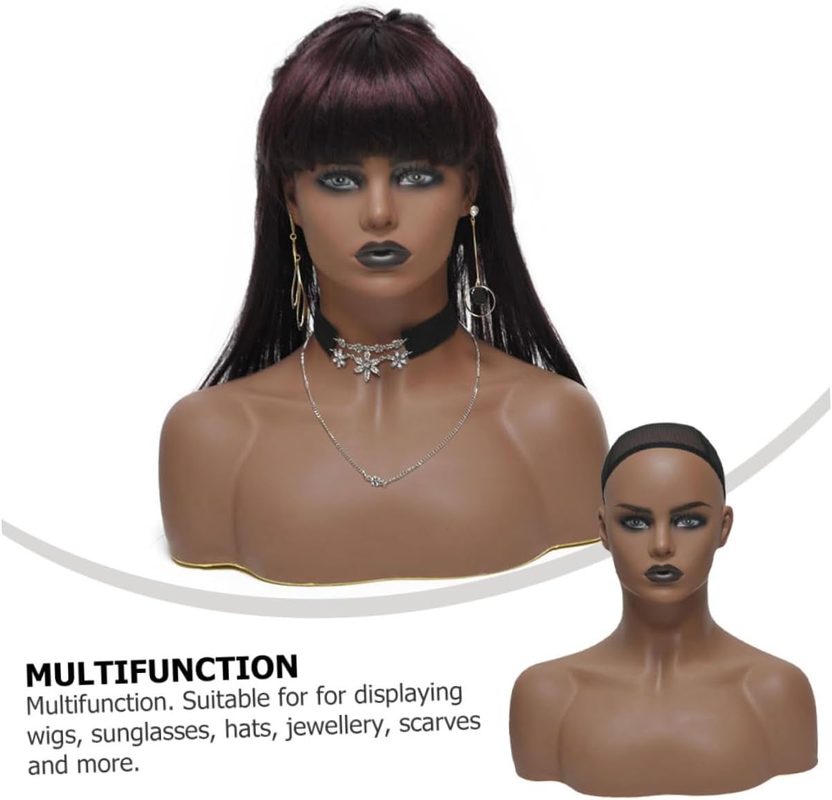 NOLITOY Realistic Skin Mannequin Head Model with Shoulders Lifelike Bust for Wig Hat Scarf Display Jewelry Showcase Durable Design for Retail Personal Use