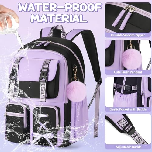 Fimibuke Backpack for Girls, 3 PCS Waterproof Girls Backpack with Lunch Box & Pencil Case, Kid Backpacks for Teen Girl Kindergarten Elementary Middle High School Student Back to School Kid Bookbag Set4