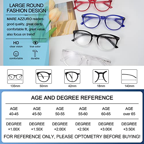 Image of MARE AZZURO Large Reading Glasses Women Trendy Round Readers 1.00 1.25 1.50 1.75 2.00 2.25 2.50 2.75 3.00 3.50 4.00 5.00 6.00 (Black+clear, 125)