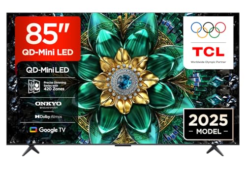 TCL 85Q6C QD-Mini LED TV, 4K HDR Premium 1000nits, Smart TV alimenté par Google (Dolby Vision IQ et Atmos, Panneau HVA Mat, système Audio Onkyo 2.1, Motion Clarity Pro 144Hz)