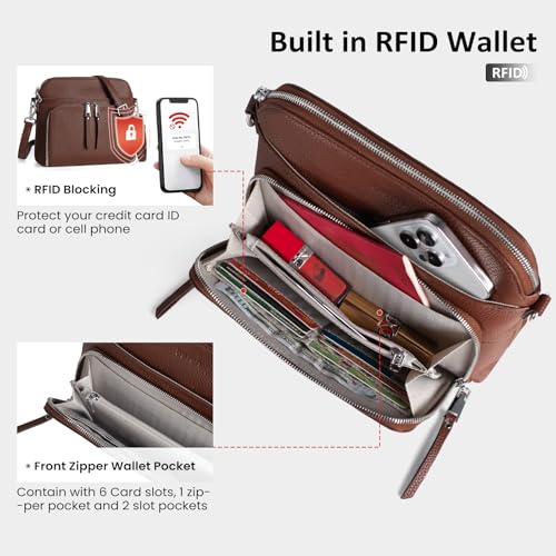Image of befen Genuine Leather Crossbody Purses for Women, Women's Small Crossbody Shoulder Bag with Built in RFID Wallet