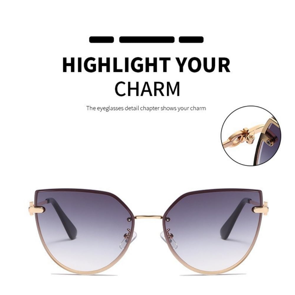 Okulary przeciwsłoneczne retro cat eye, modne okulary przeciwsłoneczne bez oprawek, okulary przeciwsłoneczne gradientowe, damskie okulary bez oprawek