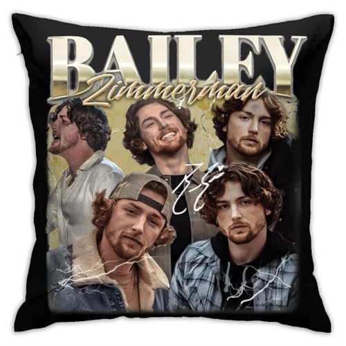 Bailey Music Zimmerman Throw Pillow Covers Vintage Rock Band Square Cushion Case Decorative Pillowcase for Home Couch Living Room Bed Sofa Car 18x18 Inch