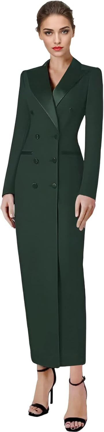 Womens Tuxedo Dresses Maxi Double Breasted Suit Dress for Women Peaked Lapel Luxury Womens Business Blazer Dresses