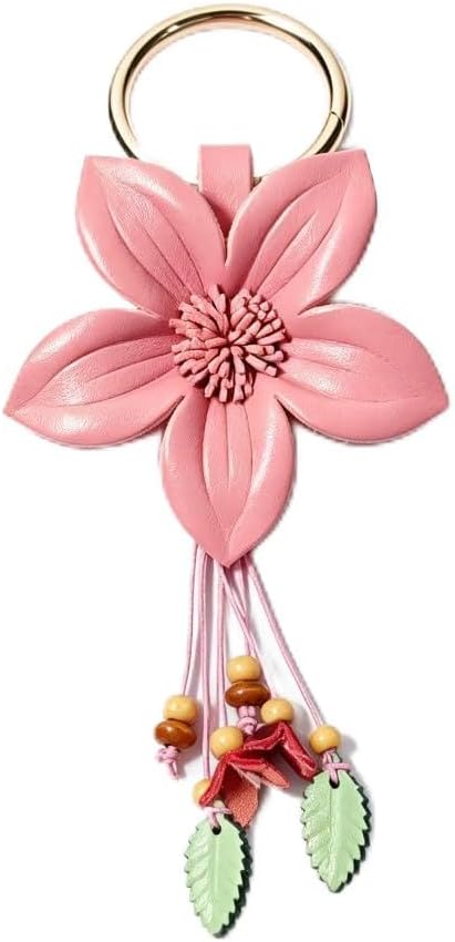 Genuine Leather Flower Tassel Keychain Car Keyring Fob Boho Accessorie for Women