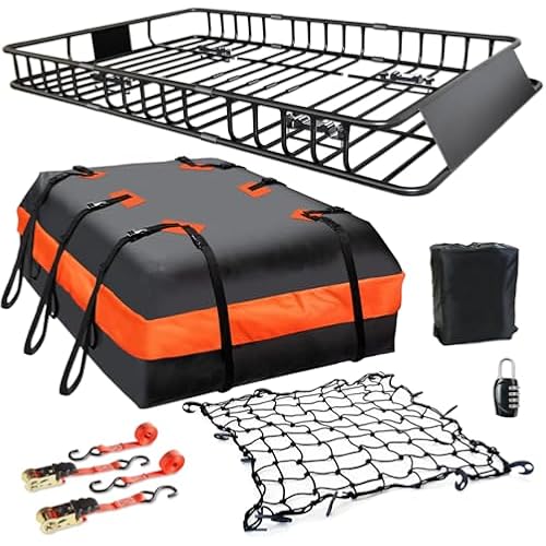 Roof Rack Carrier Carrier Basket 65"*39"*6"+Waterproof Bag 20 Cubic Feet(51"*40"*17"),and Cargo Net with Attachment Hooks,Ratchet Straps.200 Lbs Capacity,Universal Rooftop Small Size Roof Rack