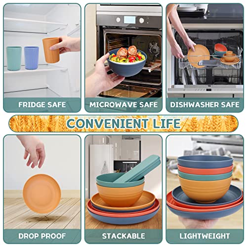 Beyoung Wheat Straw Dinnerware 6 Sets (54Pcs), Unbreakable Multicolor Eco Friendly Reusable Plates Bowls & Cups - Dishwasher, Microwave Safe, Bpa Free, Ideal For Family Dinner/Picnic/Camping #TOP3