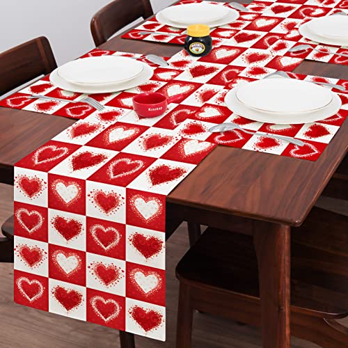Valentine Placemats Set Of 4 Red Buffalo Plaid Heart Placemats For Dining Table Reversible Heat Resistant Valentine's Day Cloth Placemat For Holiday Valentine Decorations 12X18 Inch #TOP5