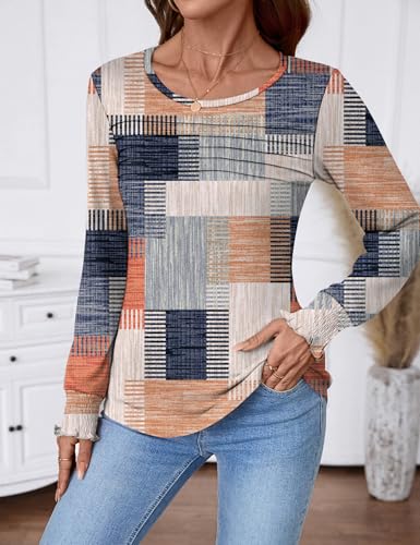 LOMON Women Long Sleeve Blouses Dressy Casual Crewneck Tops Pleated Tunic Shirts 2025 Loose Fashion Clothes4