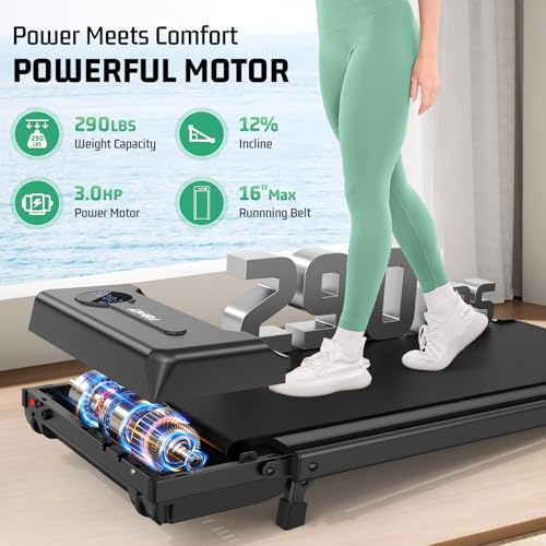 Image of FUNMILY Upgrade Walking Pad Folding Treadmill with 12% /15% Incline & Handle Bar, 3.5HP Foldable Under Desk Compact Treadmills for Home /Office /Gym, 400+lb Capacity, Shock Absorption