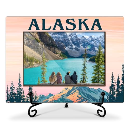 Alaska Picture Frame, Alaska Gifts Photo Frame for Bff Family, Alaska Souvenirs for Vacation Honeymoon, Wood Picture Frame With Stand, Photo Frame 4 x 6 for Desktop Display Home Decor (Horizontal) -02