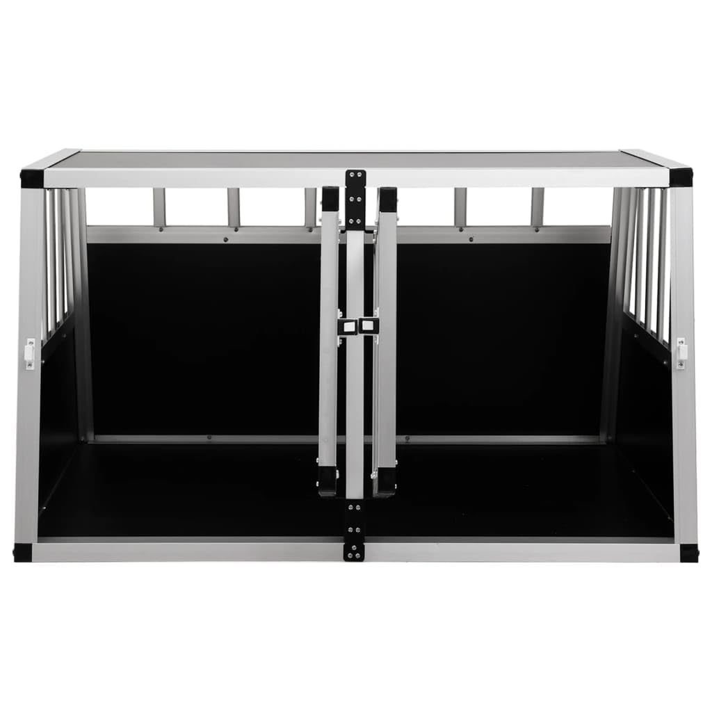 Hundetransportbox mit Doppeltür, Aluminium und MDF, 89 x 69 x 50 cm, Silber, leicht für Kofferraum, Belüftung und sichere Fahrt für mittelgroße Hunde im Auto