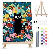 MXJSUA Chat Noir Peinture Numero Enfant Adulte avec Cadre, Numéro d'art avec Pinceaux, Loisirs Créatifs Adultes, Activité Manuelle Adulte, 20x30cm