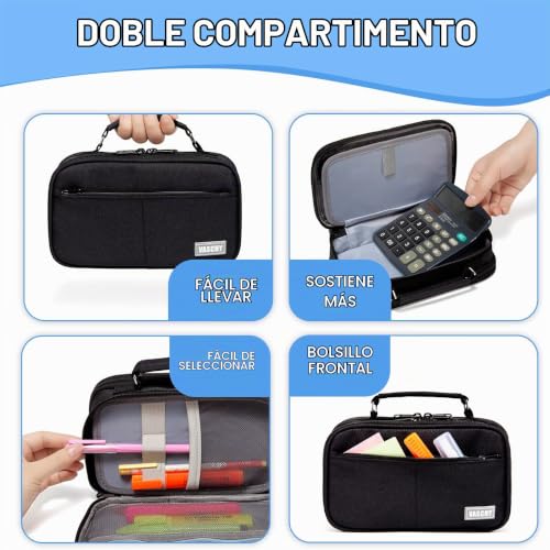 Miniatura 5 de Vaschy Estuche Escolar Grande Con 3 Compartimentos, Estuche De Lapices Y Papelería Para Niños Adolescentes, Estuche Multifuncional Con Cremallera Para Escuela Oficina Negro-1