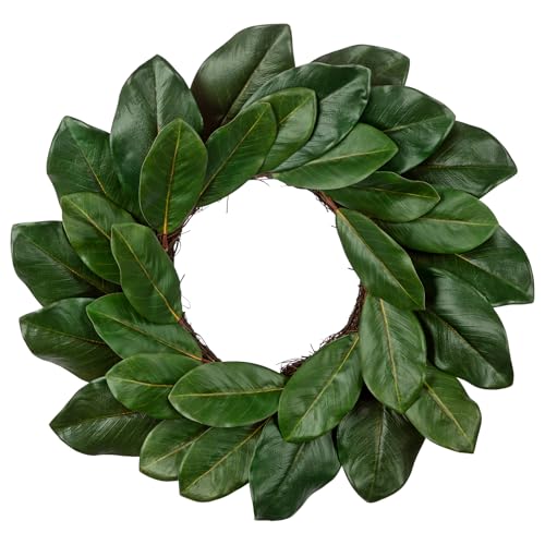 Briful 20 Inch Magnolia Wreath for Front Door Artificial Magnolia Leaf Wreath with Dual-Tone Green Leaves Faux Greenery Wreath for Farmhouse Door Decor Wall Window Mantel Indoor Outdoor Decor
