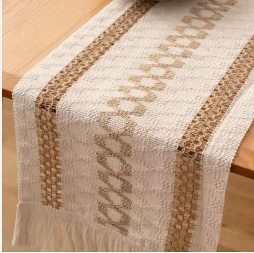 Image of HomeCloud Croshia Woven Table placemat - Heat Resistant, Washable Table Decoration for Dining, Office, Kitchen, Hotel, and Home (Runner White Beige, Set of 1)